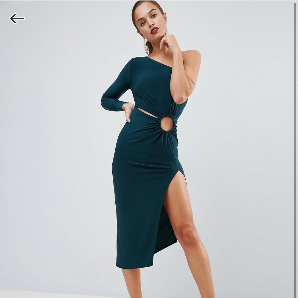 ASOS One Shoulder Ring Detail Midi Bodycon Dress